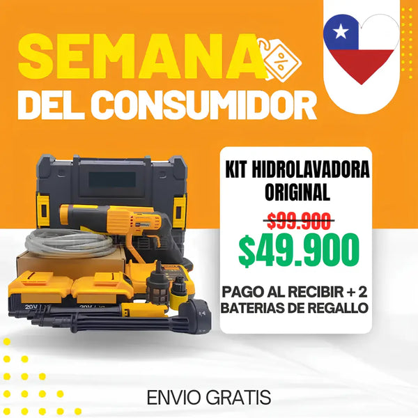 KIT ORIGINAL: Hidrolavadora Portatil + ACCESORIOS + 2 baterias de regallo 48V